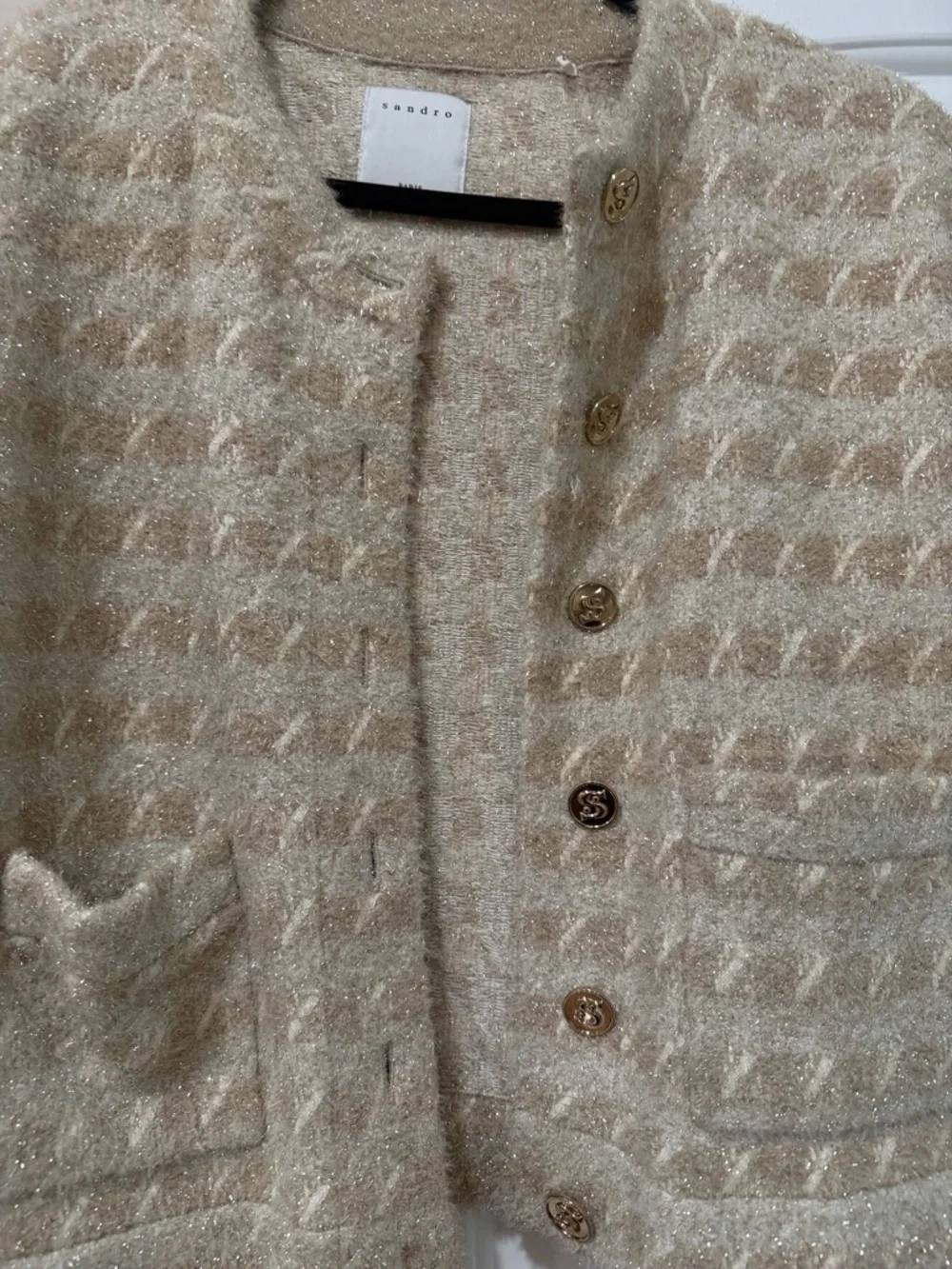 Sandro Beige Textured Tweed Button Jacket - Picture 4 of 9